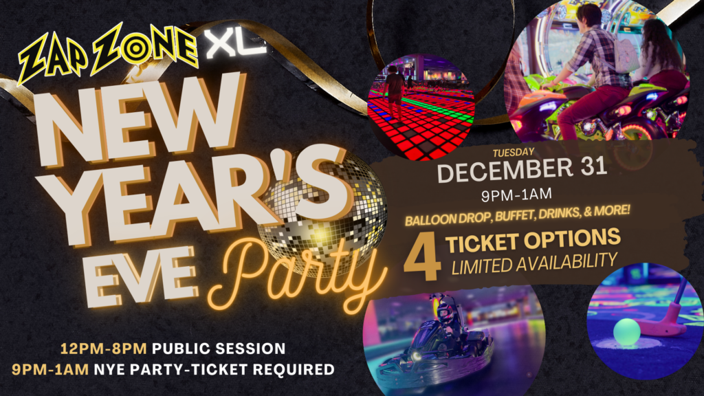 Zap Zone XL amusement center-indoor games-arcade games-family games-family events-attractions-5220 W Saginaw Highway-Lansing-Michigan 48917-New Years Eve Party-Balloon Drop-Buffet Drinks-And More